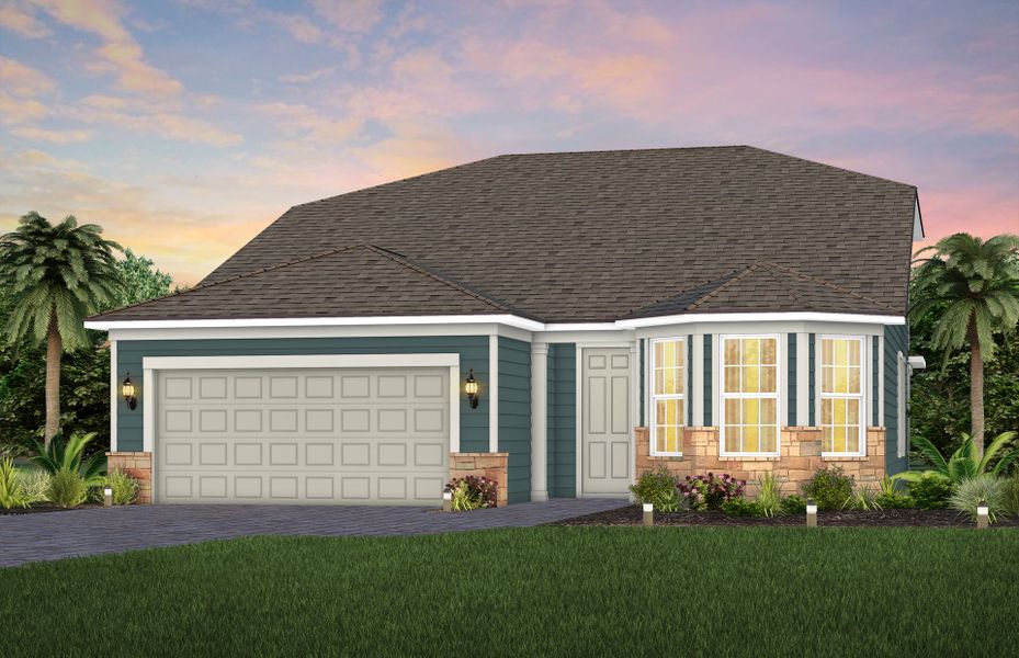 Representative exterior photo of a completed home built from the Mystique Grand by Pulte Homes in The Preserve at Bannon Lakes, St. Augustine, FL (Image 2).