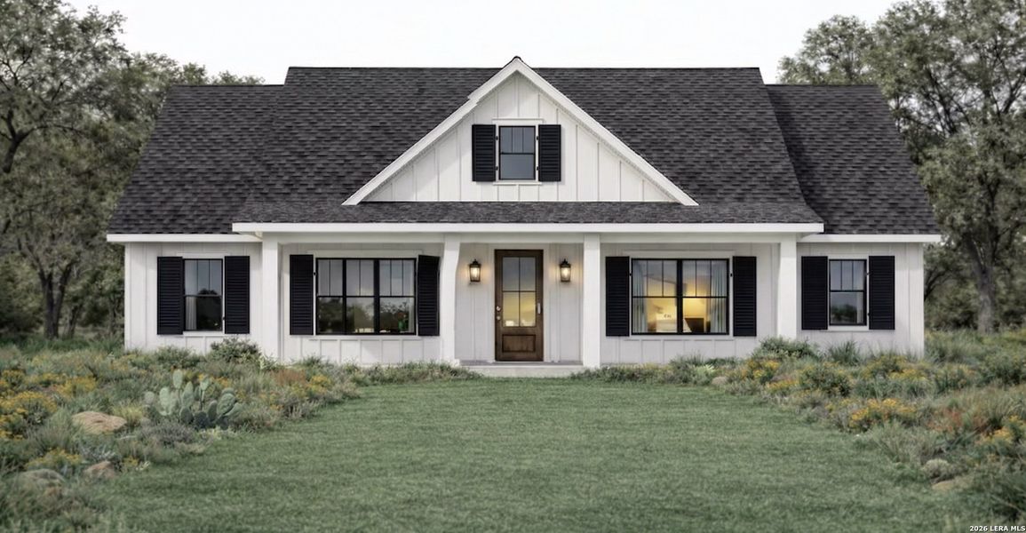 Front exterior of a new home in , La Vernia, TX, highlighting curb appeal (Image 1). Front exterior of a new home in , La Vernia, TX, highlighting curb appeal (Image 1).