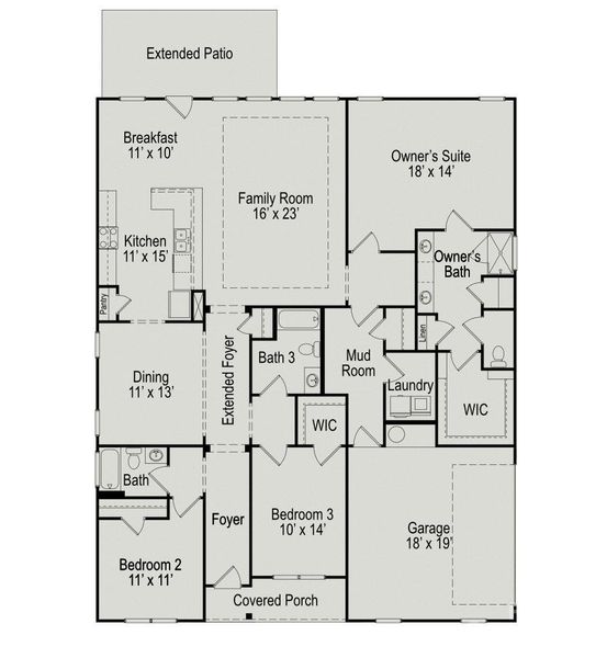 2D floor plan layout of this home in Cedar Meadows, Monroe, NC (Image 3).