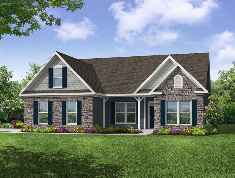 Representative exterior photo of a completed home built from the Caldwell by Eastwood Homes in Twin Creek Forsyth, Kernersville, NC (Image 8).