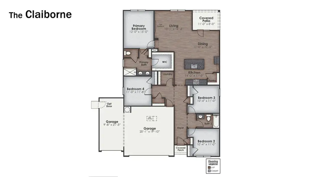 2D floor plan layout for the Claiborne by D.R. Horton in The Highlands at Cedar Hill Landing, Navassa, NC (Image 4).