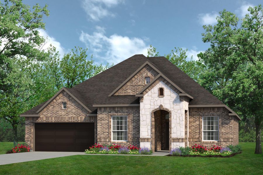 Elevation A with Stone | Concept 2434 at Coyote Crossing in Godley, TX by Landsea Homes