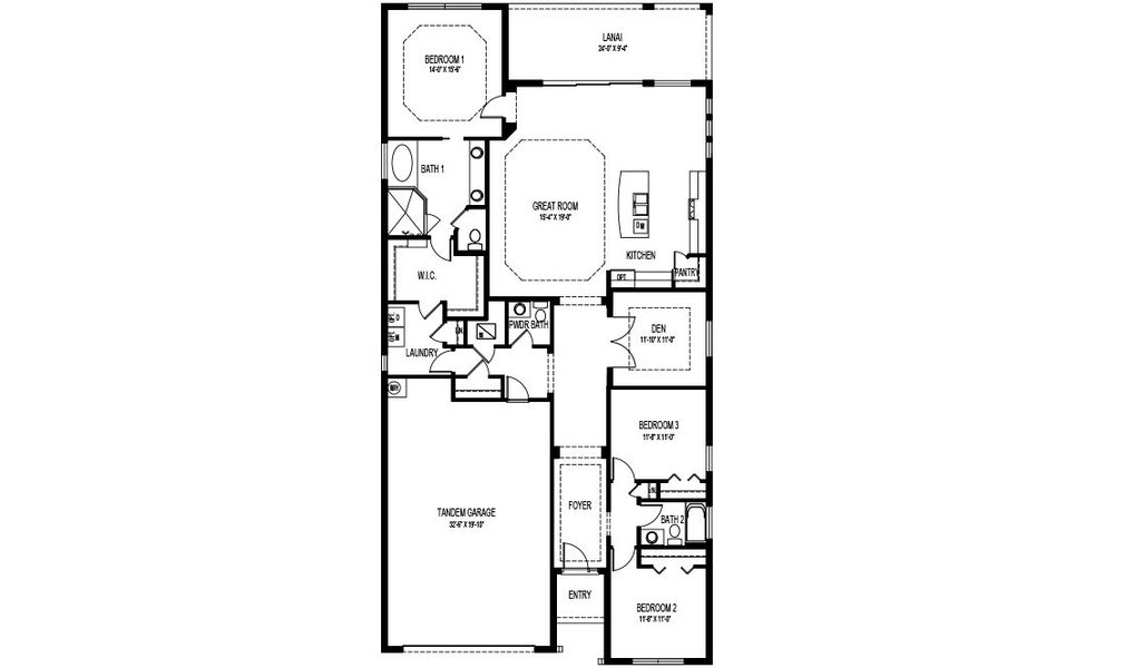2D floor plan layout for the Shelby by D.R. Horton in Cove at West Port - Tradition, Port Charlotte, FL (Image 3). 2D floor plan layout for the Shelby by D.R. Horton in Cove at West Port - Tradition, Port Charlotte, FL (Image 3).
