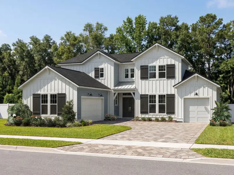 Representative exterior photo of a completed home built from the Carnegie Grand by Pulte Homes in Oakmere, Jacksonville, FL (Image 4). Representative exterior photo of a completed home built from the Carnegie Grand by Pulte Homes in Oakmere, Jacksonville, FL (Image 4).