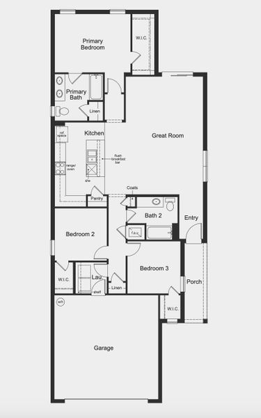 2D floor plan layout for the Plan 1511 Modeled by KB Home in The Preserve at Legends Pointe I, Hudson, FL (Image 2).