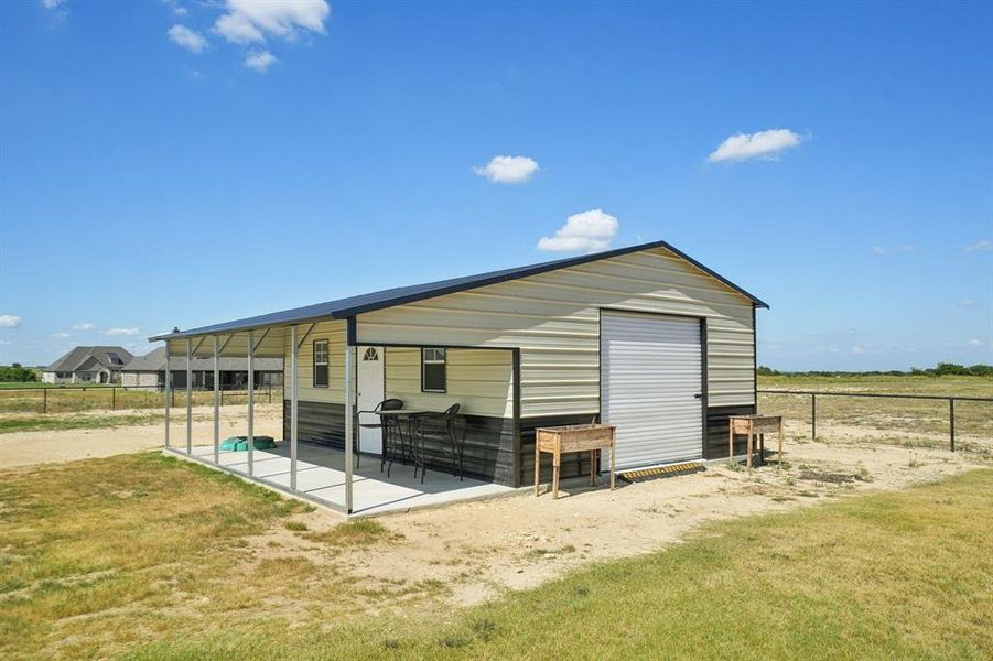 Home already has a shed with covered patio and fenced backyard.