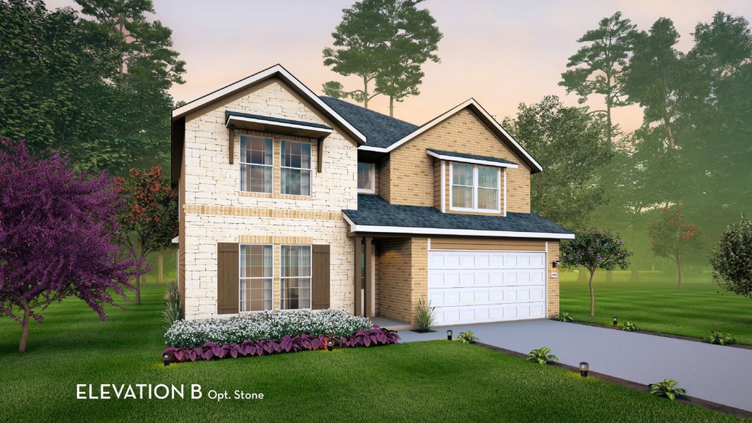 Representative exterior photo of a completed home built from the Southfork by CastleRock Communities in River Ranch Meadows, Dayton, TX (Image 20). Representative exterior photo of a completed home built from the Southfork by CastleRock Communities in River Ranch Meadows, Dayton, TX (Image 20).