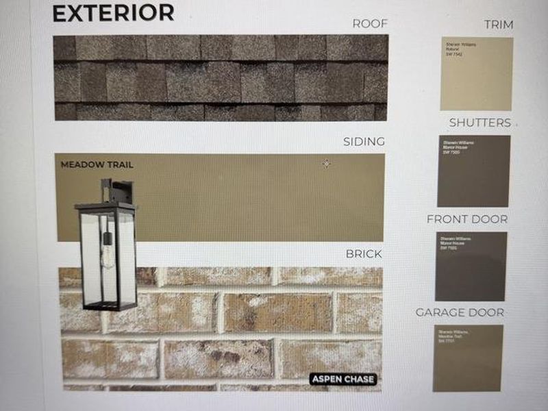 Exterior Finishes Selection. Presenting material and color specifications for the property's exterior components
