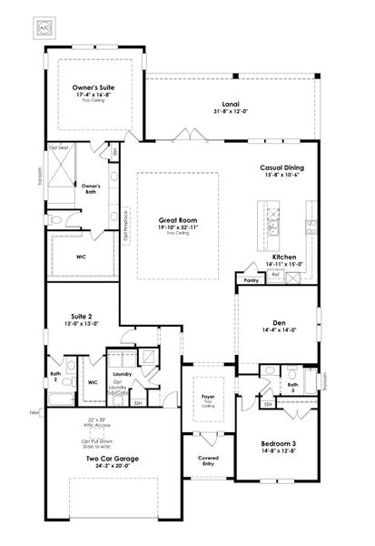 2D floor plan layout for the Vilano by Kolter Homes in NatureWalk at Watersound Origins, Inlet Beach, FL (Image 3).