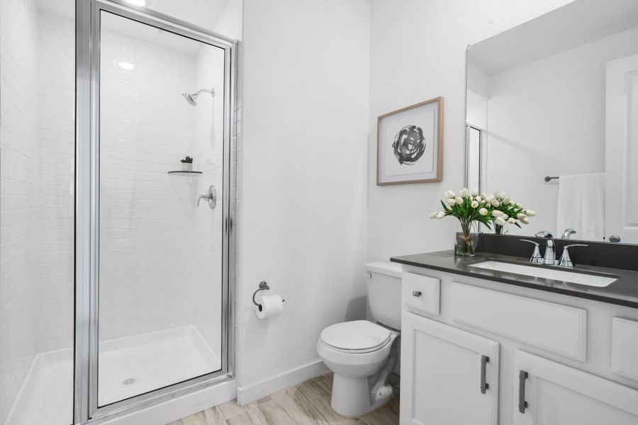 Full size bathroom on first floor with walk-in shower Full size bathroom on first floor with walk-in shower