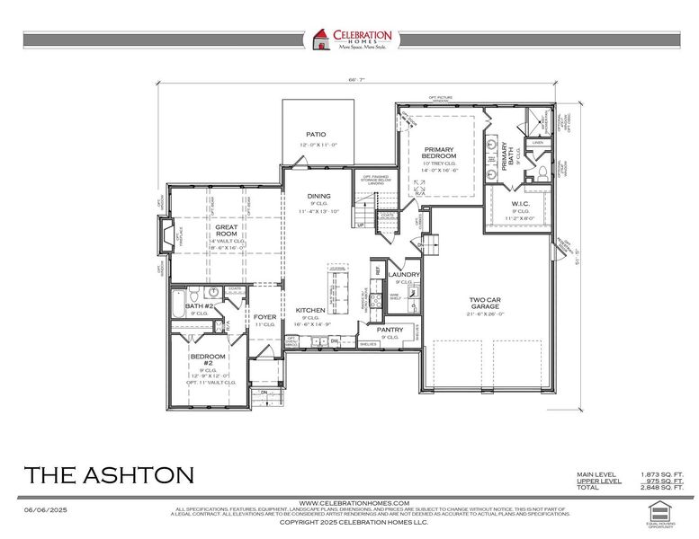 2D floor plan layout for the Ashton by Celebration Homes in Ashlyn, Fairview, TN (Image 3).