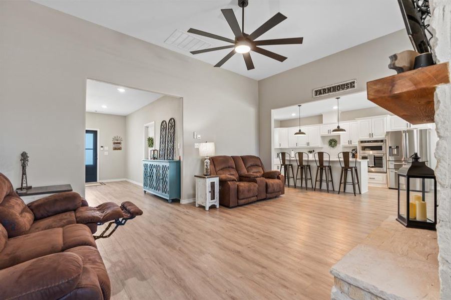 Living room open to kitchen and dining Living room open to kitchen and dining
