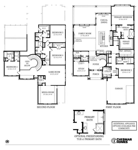 2D floor plan layout for the Santorini 60/65’s by Chesmar Homes in Prominence – Now Selling, San Antonio, TX (Image 3).