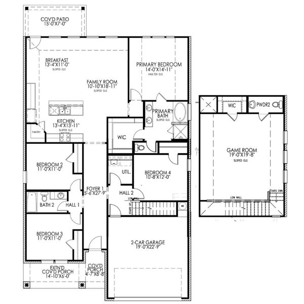 2D floor plan layout for the The Elm by Lillian Custom Homes in Brahman Ranch, Venus, TX (Image 6).