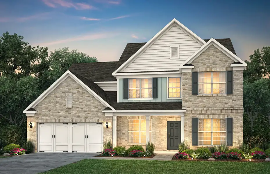 Front exterior of a new home in Sierra Creek, Hoschton, GA, highlighting curb appeal (Image 1). Front exterior of a new home in Sierra Creek, Hoschton, GA, highlighting curb appeal (Image 1).