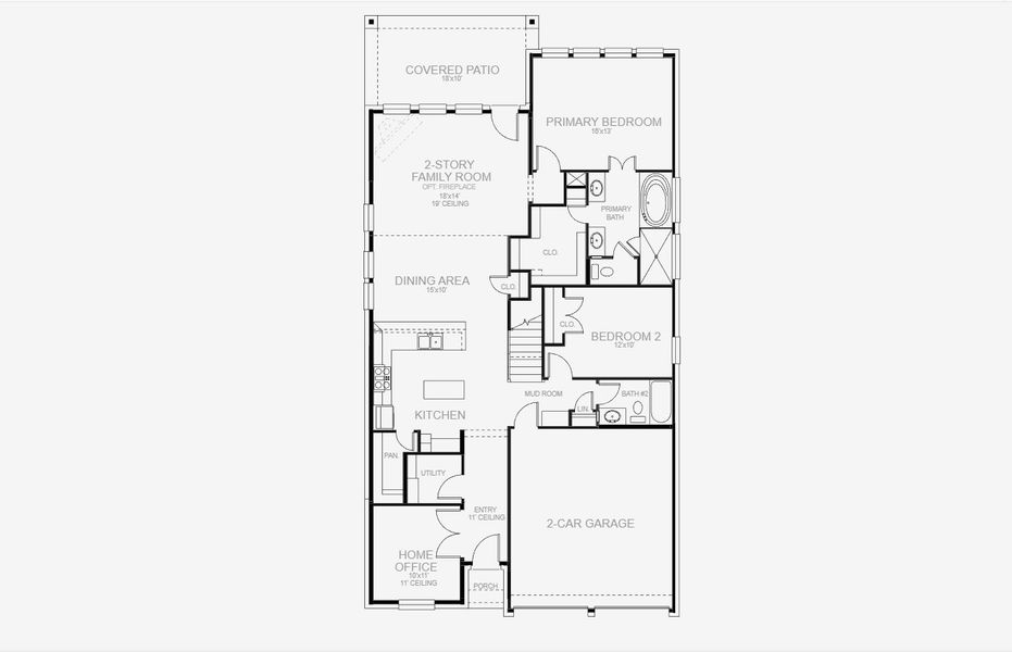 2D floor plan layout for the 2426W by Perry Homes in Meraki 45', Forney, TX (Image 3).