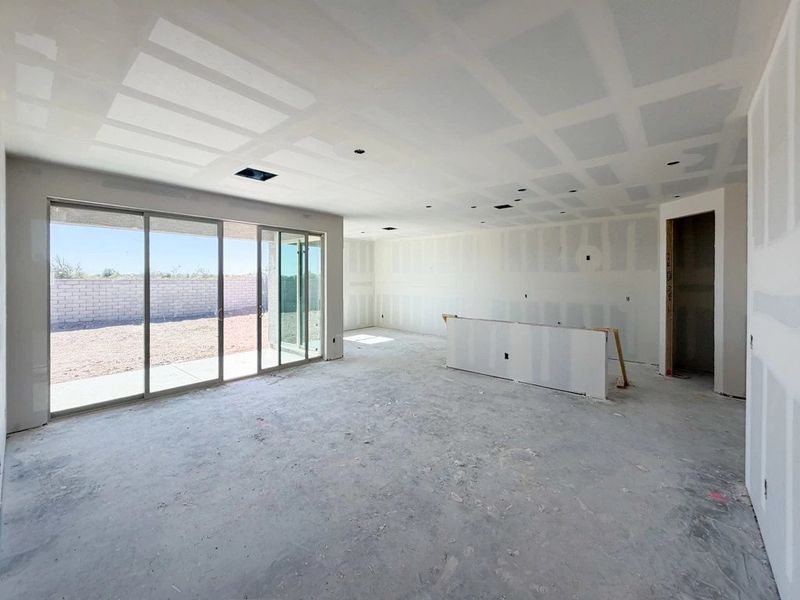 Great room, kitchen and dining Great room, kitchen and dining