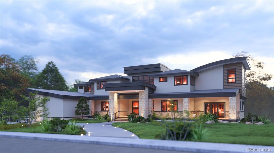 Rendering of stunning new custom estate showcasing resort style living, expertly crafted by Flatiron Development & Custom Homes.