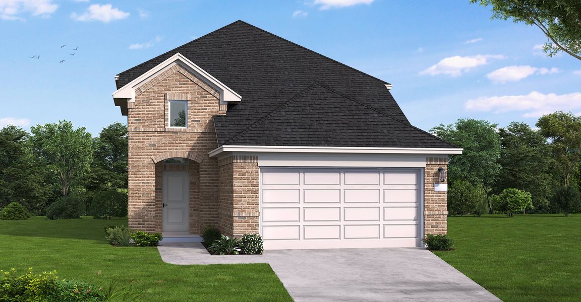 Front exterior of a new home in Escondido, Magnolia, TX, highlighting curb appeal (Image 1). Front exterior of a new home in Escondido, Magnolia, TX, highlighting curb appeal (Image 1).