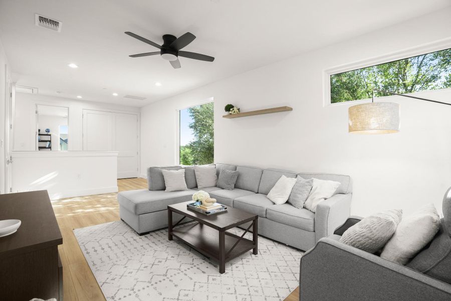 The second floor bonus living area offers you extra space for a media area, game room, playroom, and more. The second floor bonus living area offers you extra space for a media area, game room, playroom, and more.