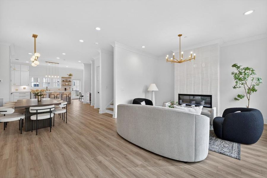 Furnished interior view inside a new home in Skyview On Broad, Sugar Hill (Image 5). Furnished interior view inside a new home in Skyview On Broad, Sugar Hill (Image 5).