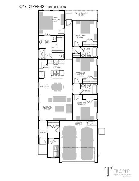 2D floor plan layout for the Cypress | Prairie Winds by Trophy Signature Homes in Prairie Winds, Hutto, TX (Image 3). 2D floor plan layout for the Cypress | Prairie Winds by Trophy Signature Homes in Prairie Winds, Hutto, TX (Image 3).