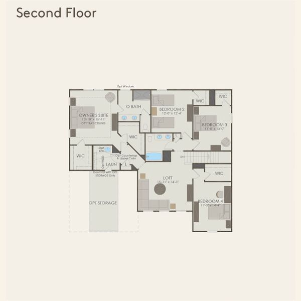 2D floor plan layout for the Wingate by Pulte Homes in Sierra Creek, Hoschton, GA (Image 3).