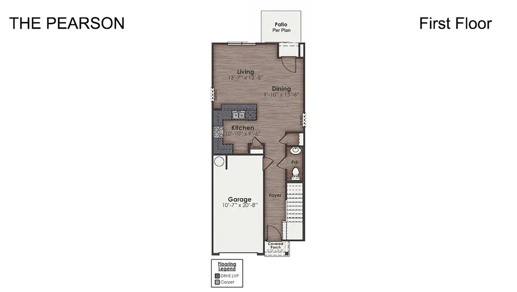 2D floor plan layout of this home in Grayson Park Townhomes, Leland, NC (Image 3).