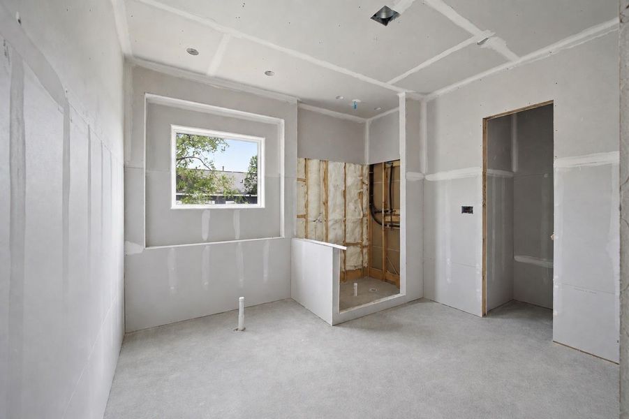 Primary bathroom will have an expansive walk-in shower, stand alone soaking tub and quartz countertops on the vanity with dual sinks. Primary bathroom will have an expansive walk-in shower, stand alone soaking tub and quartz countertops on the vanity with dual sinks.