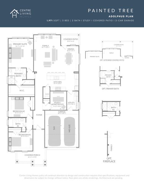 2D floor plan layout for the Adolphus by Centre Living Homes in Painted Tree Woodland West, McKinney, TX (Image 5).