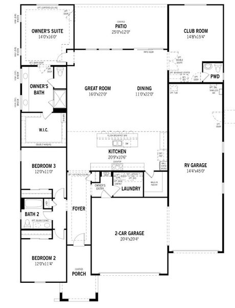 2D floor plan layout for the Marigold by Mattamy Homes in Saguaro Reserve II, Marana, AZ (Image 2).