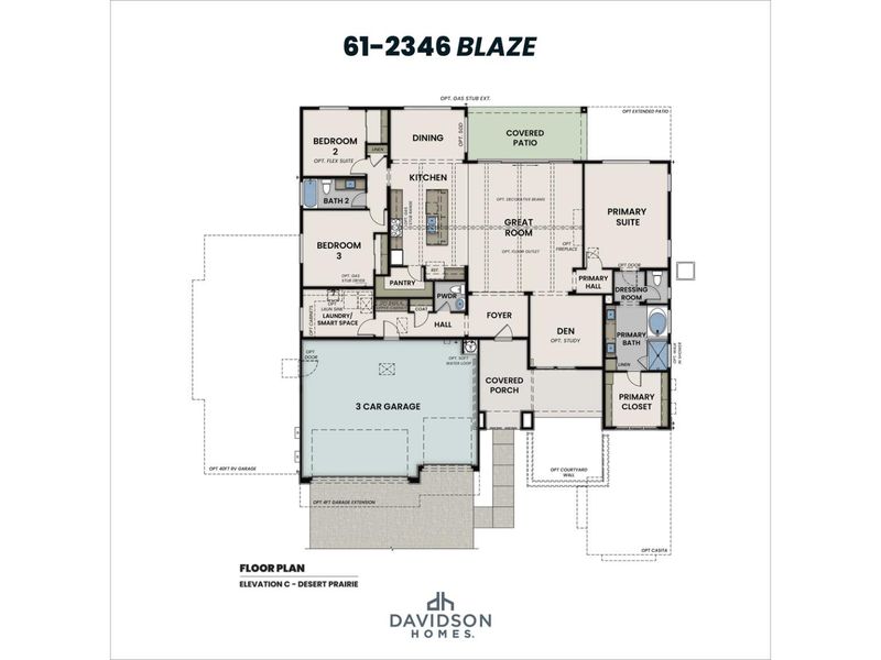 2D floor plan layout for the The Blaze C by Davidson Homes LLC in Hidden Hills, Prescott, AZ (Image 3).