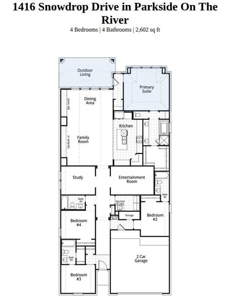 2D floor plan layout of this home in Parkside On The River: 50ft. lots, Georgetown, TX (Image 4).