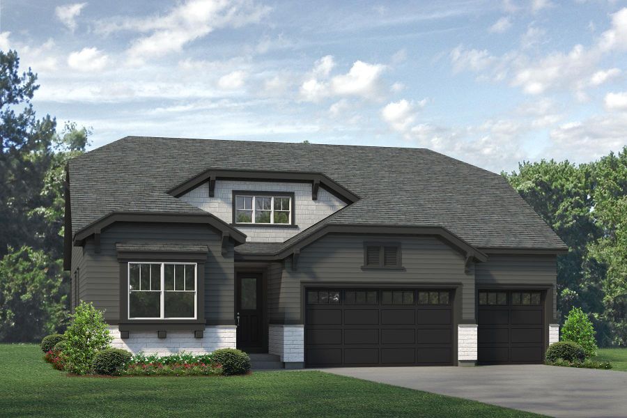 Representative exterior photo of a completed home built from the Minturn by Risewell Homes in Highlands Preserve, Mead, CO (Image 18).