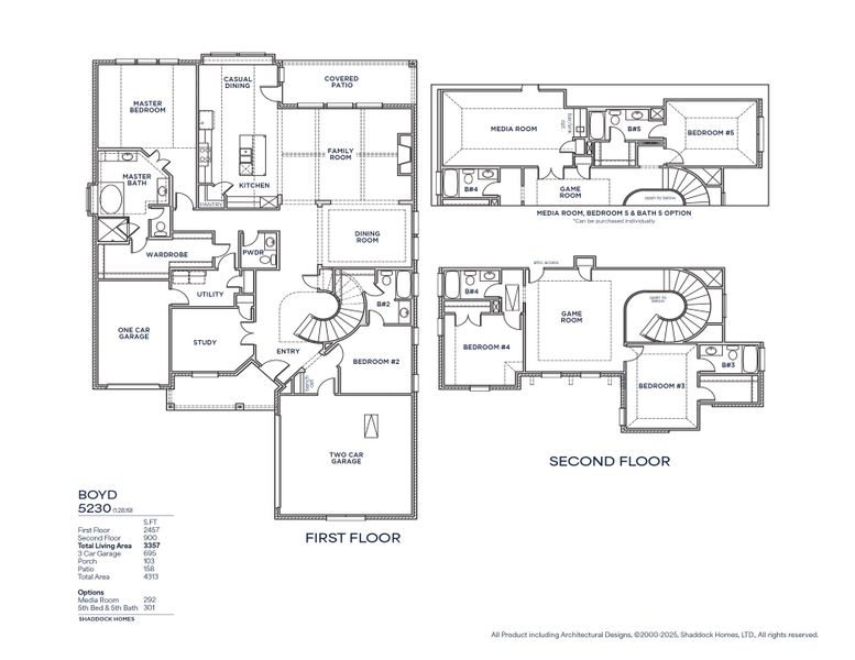 2D floor plan layout for the Boyd - SH 5230 by Shaddock Homes in Quail Hollow, Rockwall, TX (Image 3).