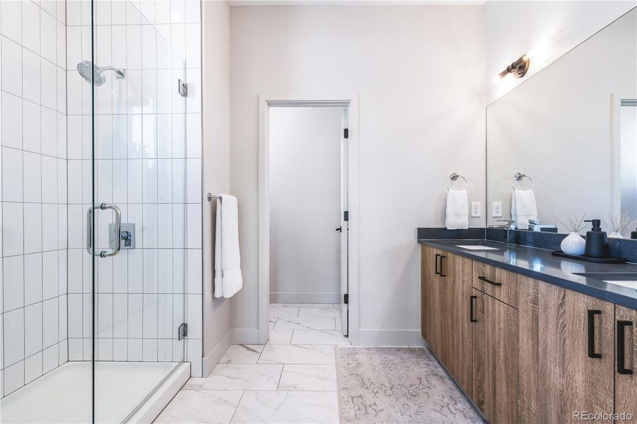 primary bathroom with double vanity