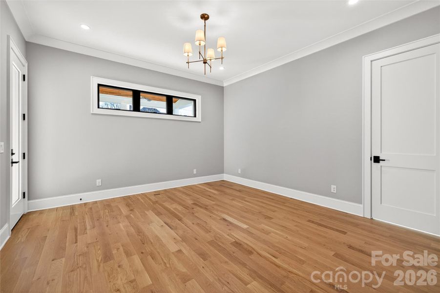Bedroom on Main Level of the home. Leads to the rear Porch. Door in photo is to the full bath that has a shower. There is an in-suite walk-in closet.