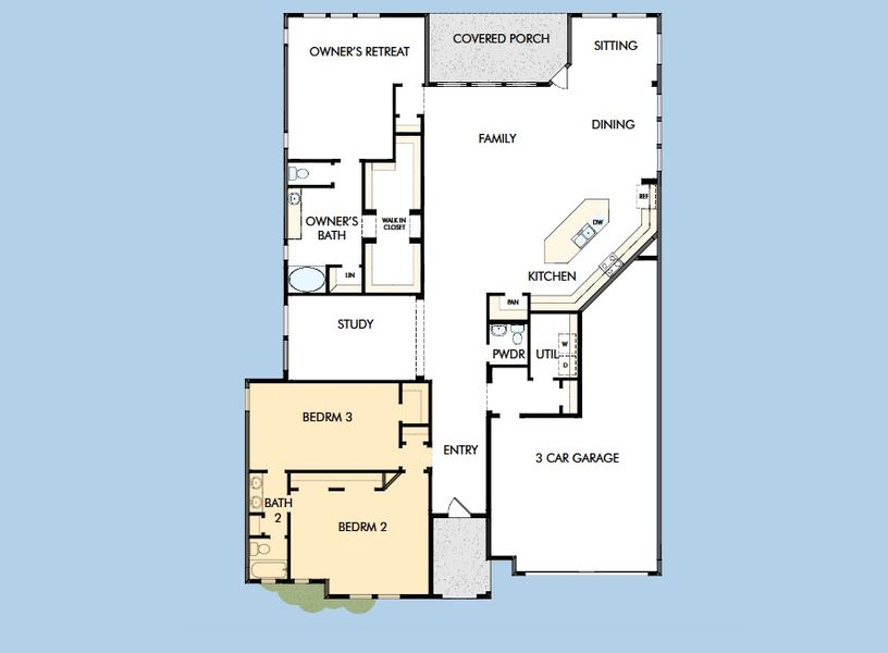 2D floor plan layout for the The Getty by David Weekley Homes in Sundance Cove Lakeside - Overlook View Collection, Crosby, TX (Image 3).