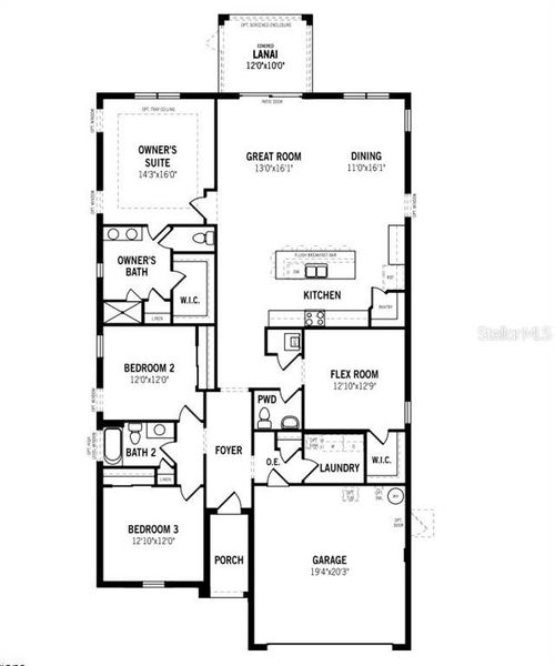 2D floor plan layout of this home in Crosswind Ranch, Parrish, FL (Image 3).