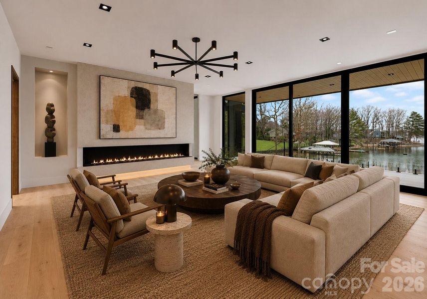 Living room featuring a gas fireplace. Disclosure: This image has been digitally enhanced with AI-generated virtual staging and does not reflect the property's actual condition. Living room featuring a gas fireplace. Disclosure: This image has been digitally enhanced with AI-generated virtual staging and does not reflect the property's actual condition.