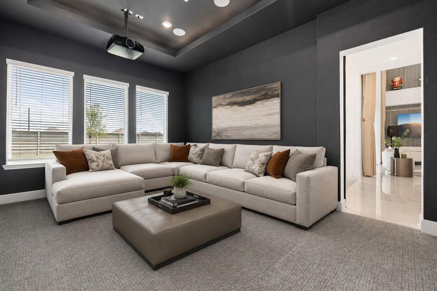 Virtual Staging - Media room: Stylish media room with a dramatic design, ideal for movie nights and entertainment.