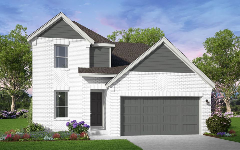 Representative exterior photo of a completed home built from the Zinnia by Brookfield Residential in 45' Traditional Homes at Elyson, Katy, TX (Image 5). Representative exterior photo of a completed home built from the Zinnia by Brookfield Residential in 45' Traditional Homes at Elyson, Katy, TX (Image 5).