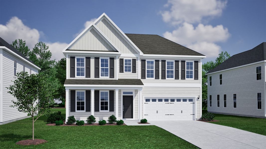 Representative exterior photo of a completed home built from the Edisto - Vanguard Collection by Mungo Homes in Lilah Grove, Summerfield, NC (Image 6).