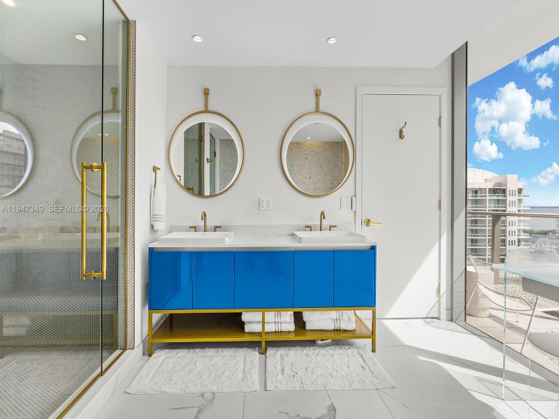 Separate shower and dual sinks