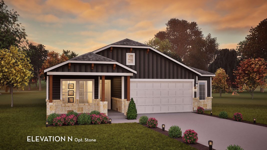 Representative exterior photo of a completed home built from the Sabine by CastleRock Communities in Whisper South, San Marcos, TX (Image 21). Representative exterior photo of a completed home built from the Sabine by CastleRock Communities in Whisper South, San Marcos, TX (Image 21).