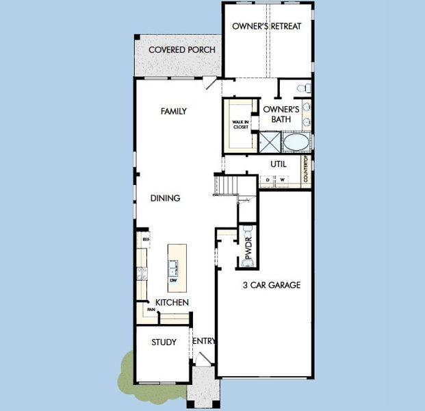 2D floor plan layout for the The Mansfield by David Weekley Homes in Treeline, Justin, TX (Image 2).