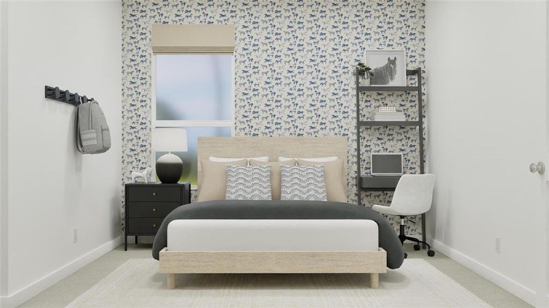 Bedroom with carpet floors and baseboards Bedroom with carpet floors and baseboards