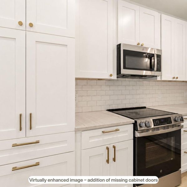 Cabinet doors were virtually staged to the far left - doors to be installed