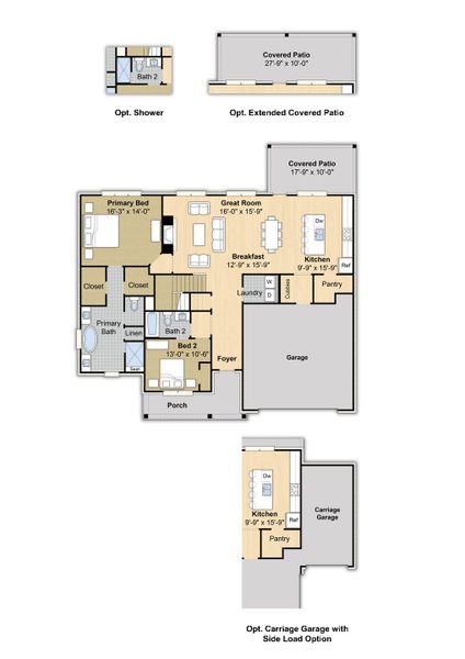 2D floor plan layout for the Oakhall by Grant & Co in Manor at Hall Creek, Arlington, TN (Image 3).