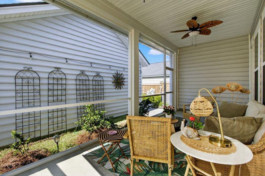 Exterior details and patio area of a home in Sweetgrass at Summers Corner, Summerville (Image 26).